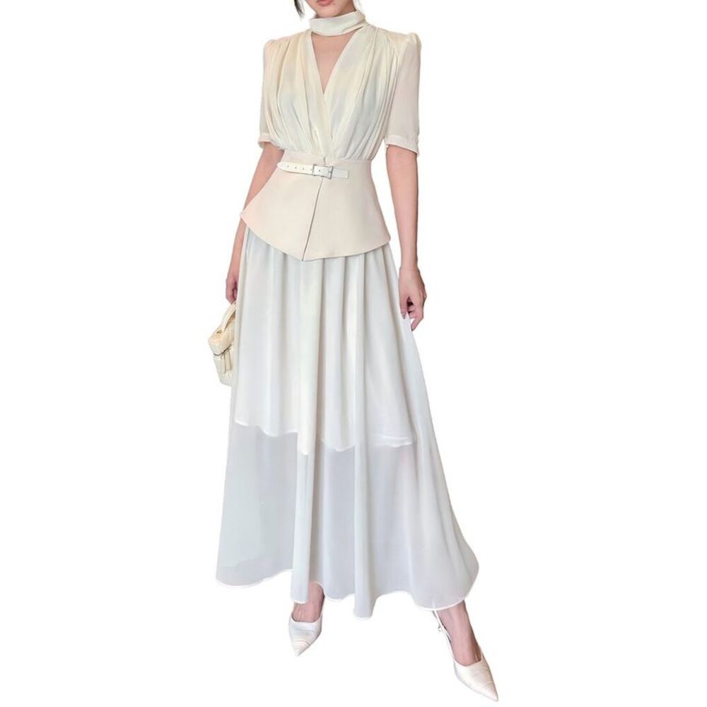 Burryco Womens  Short Sleeve Maxi Dress, White